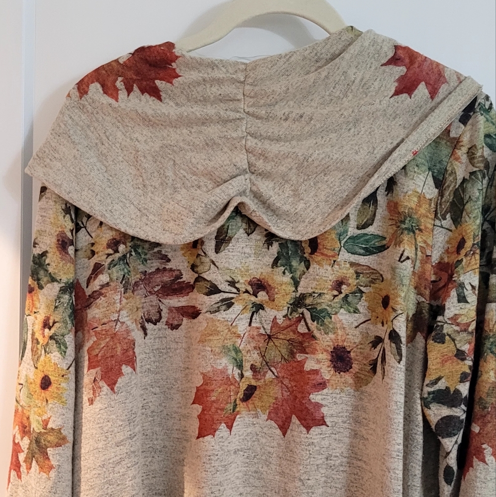 ONE WORLD Beige Floral Cowl Neck Tunic with Autumn Leaves - Picture 2 of 3